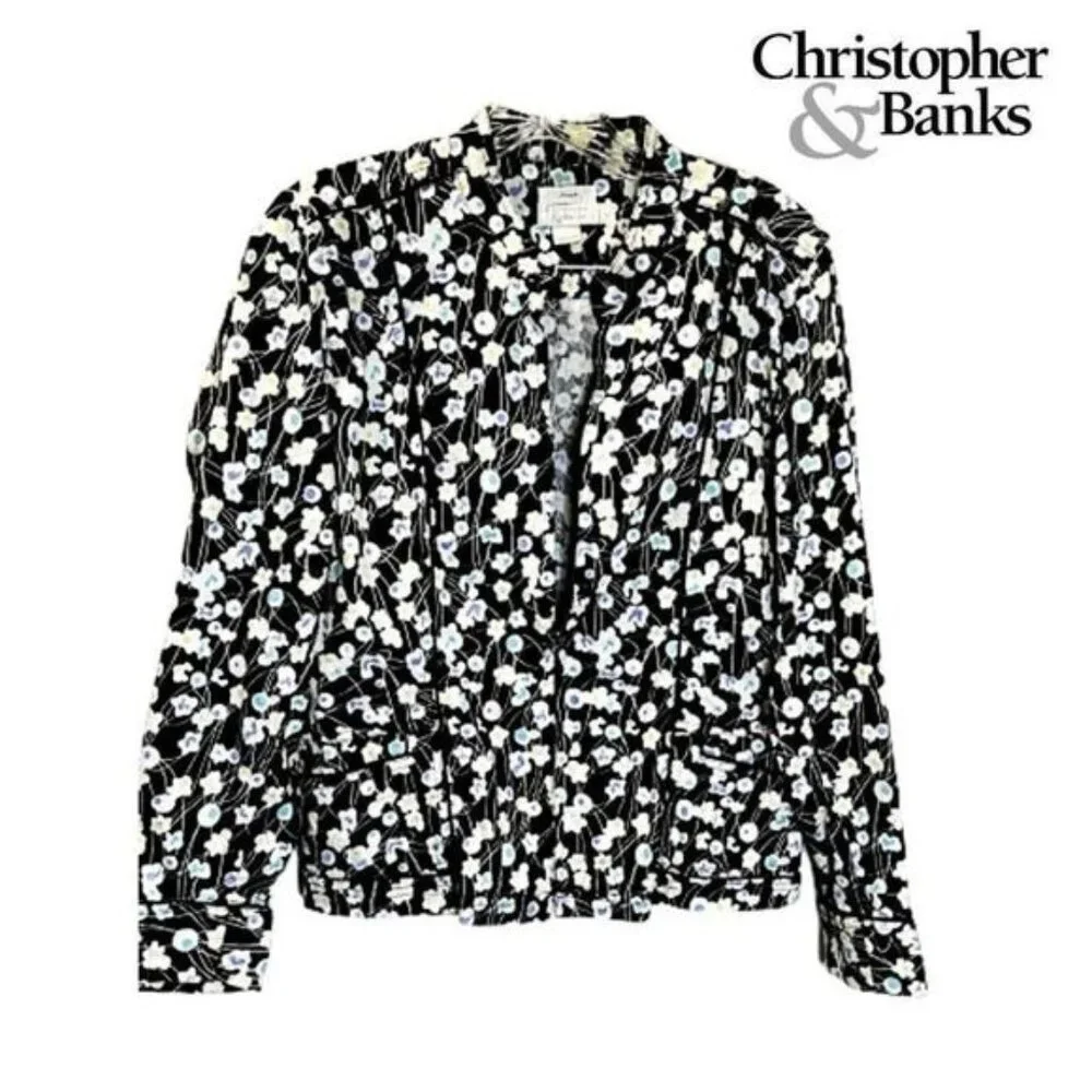 Christopher & Banks Women's Zip Up‎ Mock neck Floral Long sleeve Jacket